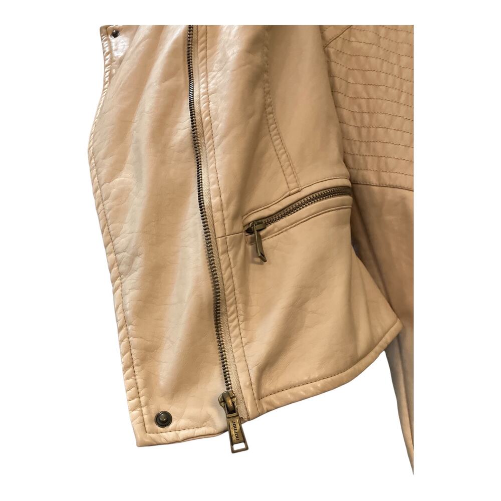 JouJou Women's Beige Faux Leather Full Zip Moto Jacket Zipper Pockets Snaps SZ L - Picture 7 of 11